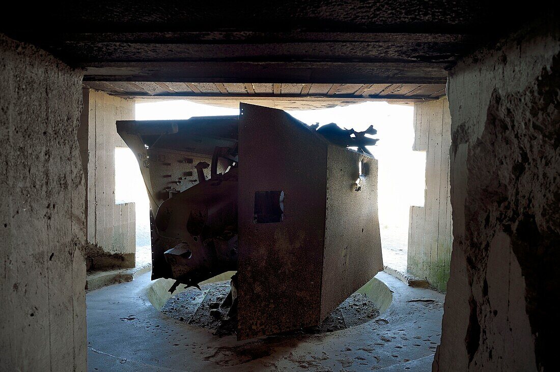 Frankreich, Calvados, Longues sur Mer, deutsche Batterie des Atlantikwalls, ausgestattet mit 150 mm Marinekanonen