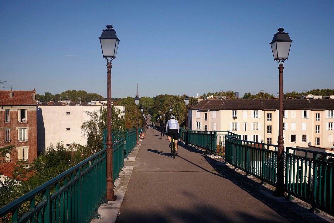 France, Hauts de Seine, Saint Cloud, View to Paris from the Avre Footbridge