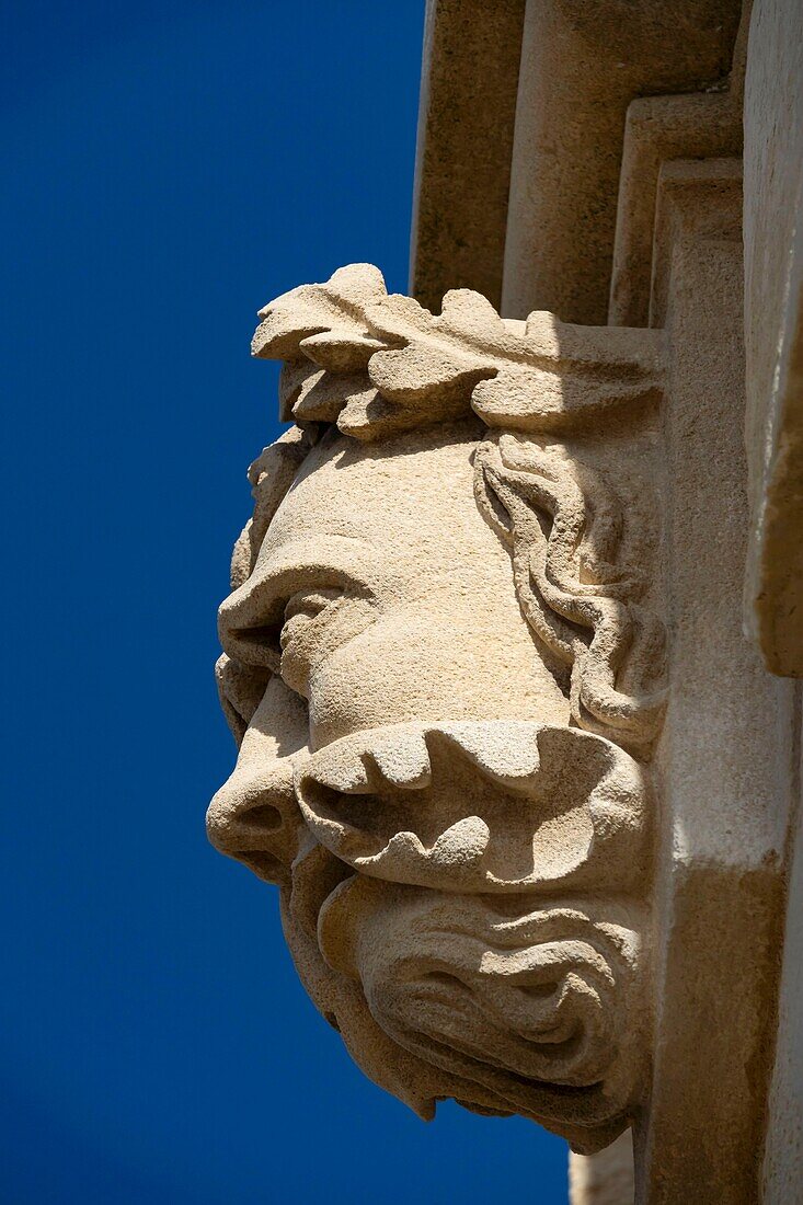 France, Gironde, Verdon sur Mer, rocky plateau of Cordouan, lighthouse of Cordouan, listed as Monument Historique, masonry detail, mascaron