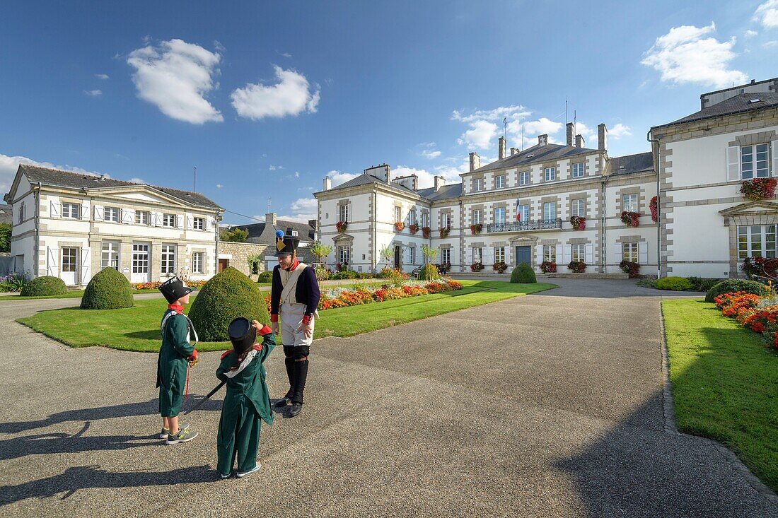 France, Morbihan, Pontivy, children's outing in the footsteps of Napoleon, in front of town hall