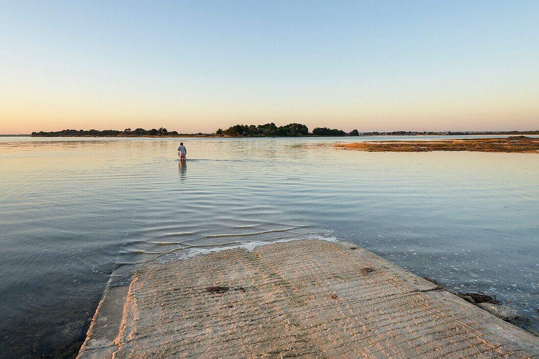 Frankreich, Morbihan, Sarzeau, Unterwassergang zur Insel Tascon