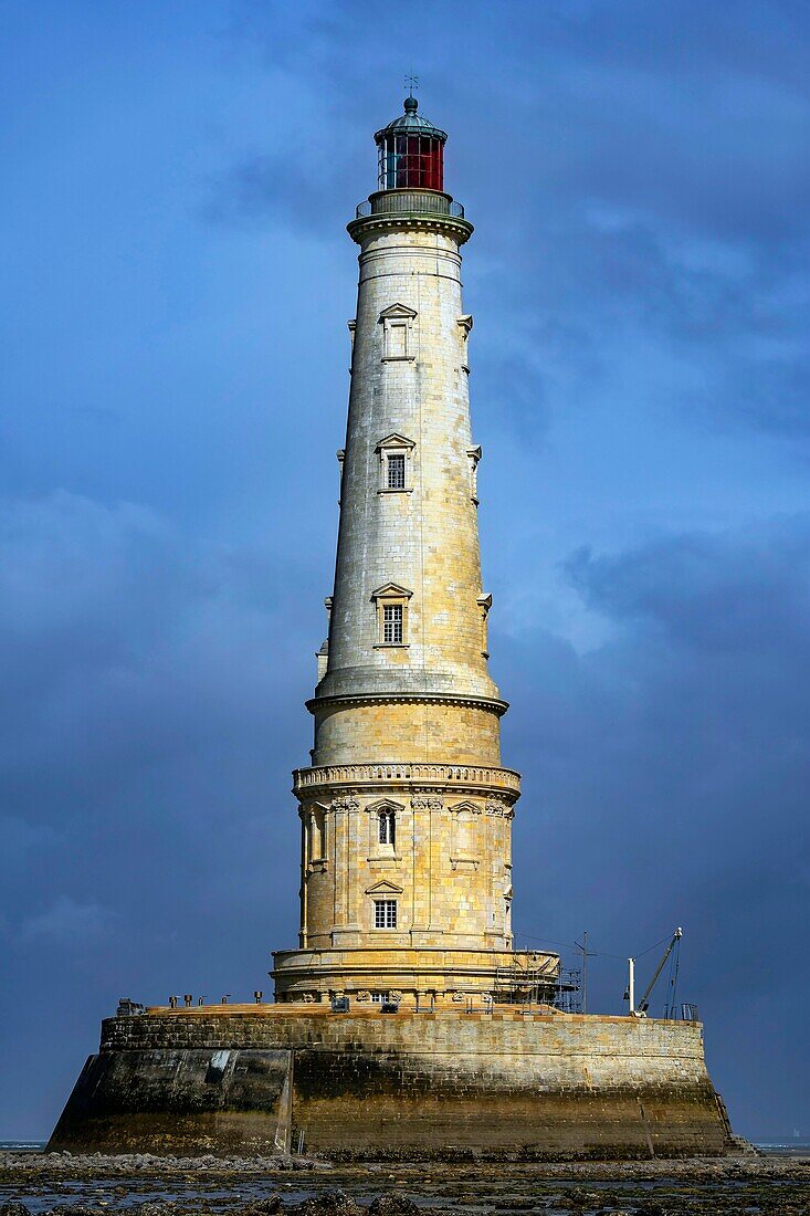 France, Gironde, Verdon sur Mer, rocky plateau of Cordouan, lighthouse of Cordouan, listed as Monument Historique, general view