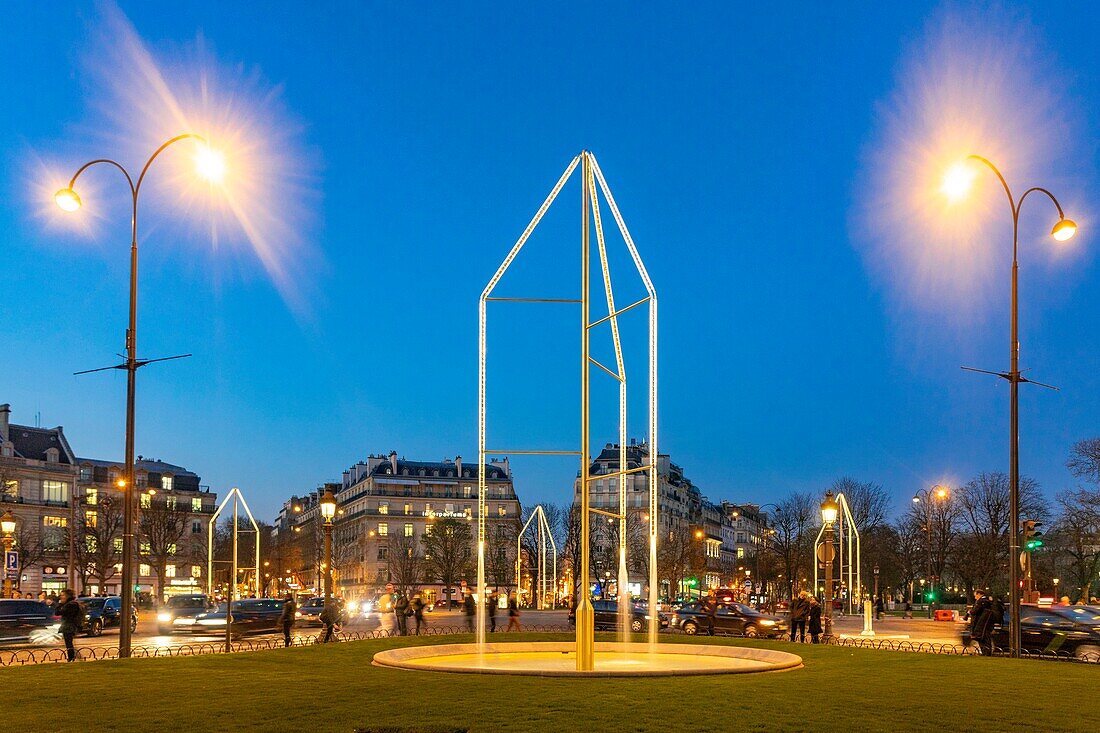 France, Paris (75), the Champs-Elysées roundabout, the new fountains designed by the Bourroullec brothers, inaugurated on 21/03/2019
