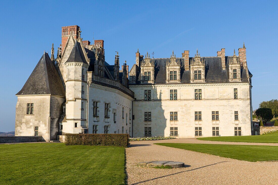 Frankreich, Indre et Loire, Loire-Tal (UNESCO-Welterbe), Amboise, Schloss Amboise, das Schloss von Amboise vom Dile d'Or über der Loire