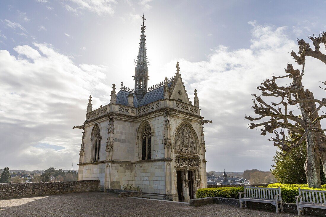 Frankreich, Indre et Loire, Loiretal, das zum UNESCO-Welterbe gehört, Amboise, Schloss Amboise, Kapelle Saint Hubert, in der Leonardo da Vinci begraben ist