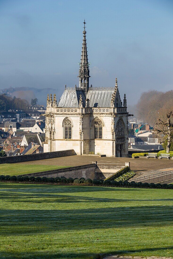 France, Indre et Loire, Loire valley listed as World Heritage by UNESCO, Amboise, Amboise castle, Saint Hubert chapel where is buried Leonardo da Vinci