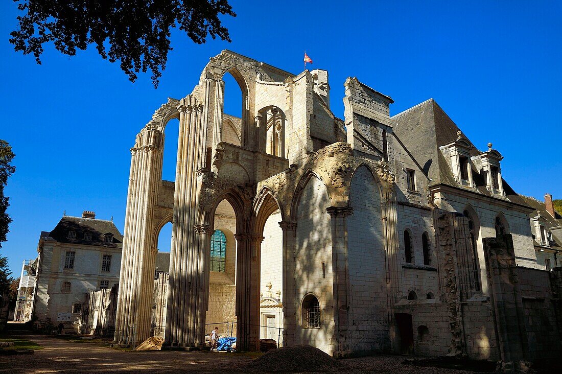 France, Seine-Maritime, Pays de Caux, Norman Seine River Meanders Regional Nature Park, Saint Wandrille Rançon, abbey of Saint-Wandrille de Fontenelle founded in the 7th century, the old abbey church