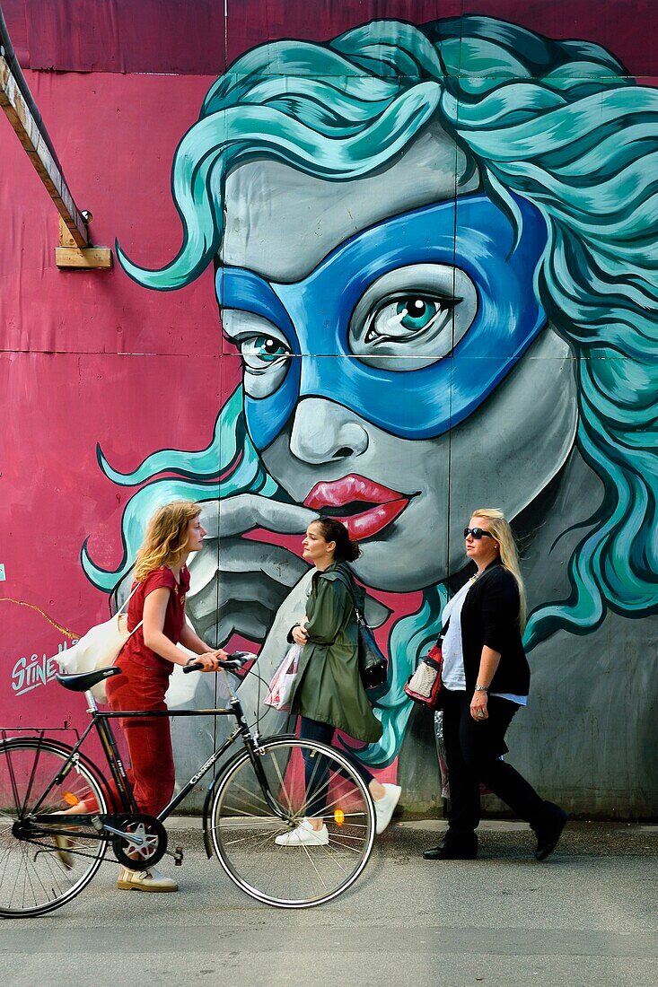 Denmark, Zealand, Copenhagen, mural by artist Stine Hvid at the end of the street Lille Kongensgade