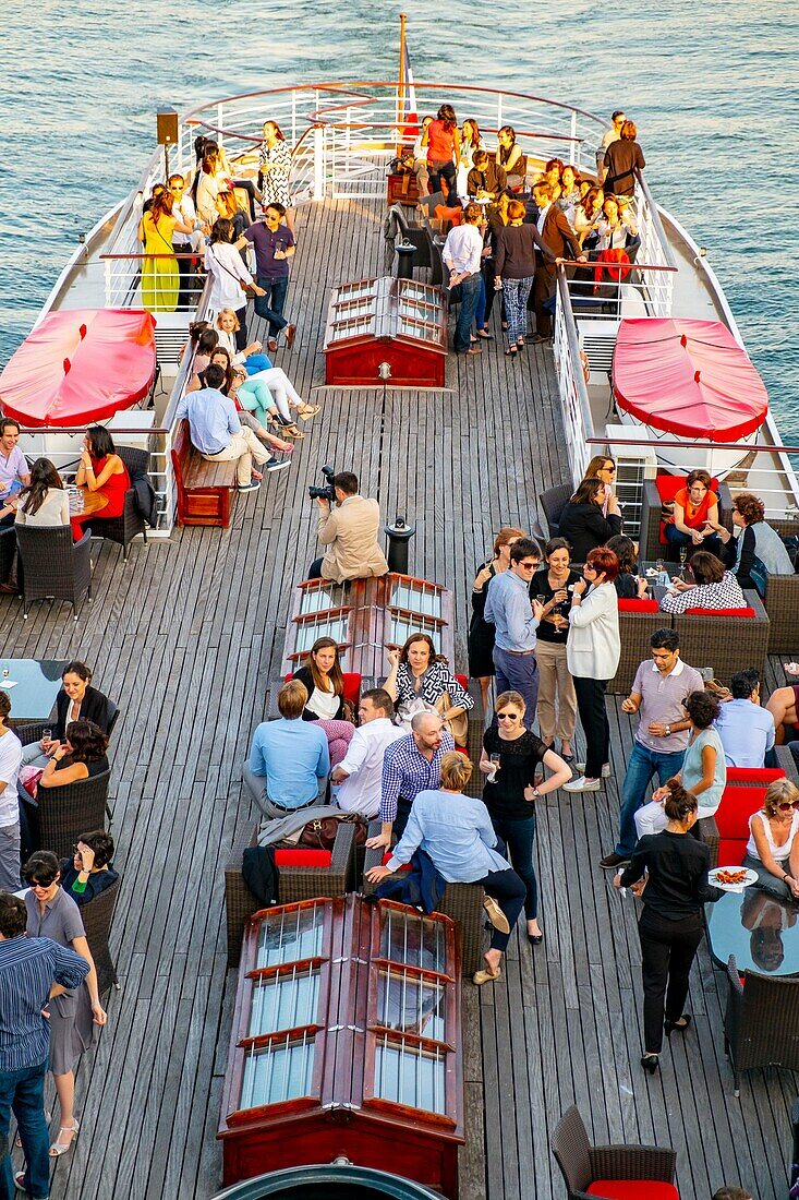 France, Paris, the banks of the Seine, evening on a houseboat