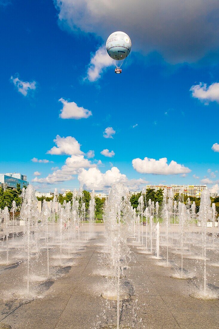 France, Paris, Parc Andre Citroen, the captive balloon allows a general view of Paris