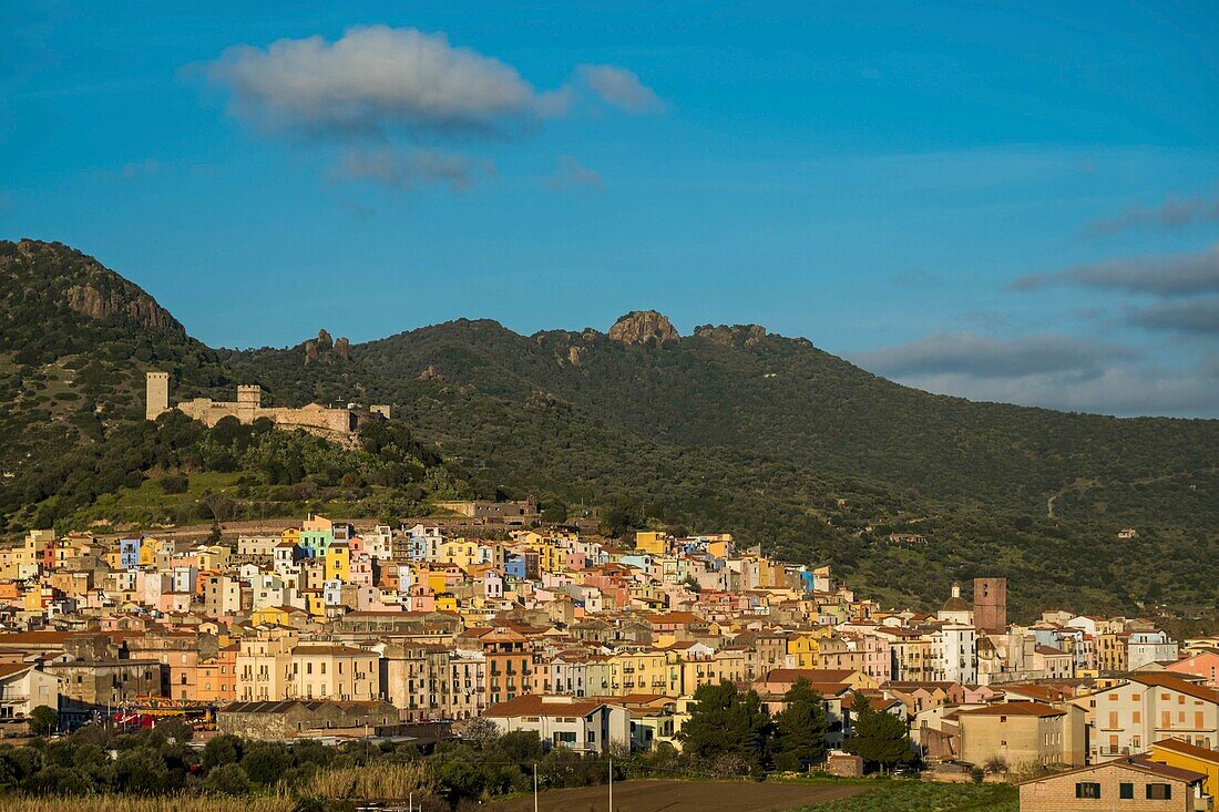 Italy, Sardinia, Bosa, village from the marina