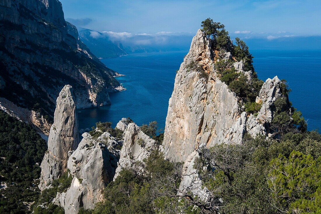 Italy, Sardinia, Baunei, Orosei Gulf, trek towards Cala Goloridze, Goloridze monolith