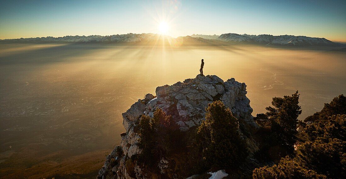 France, Isere, Moucherotte, Sunrise from the top of Vercors range