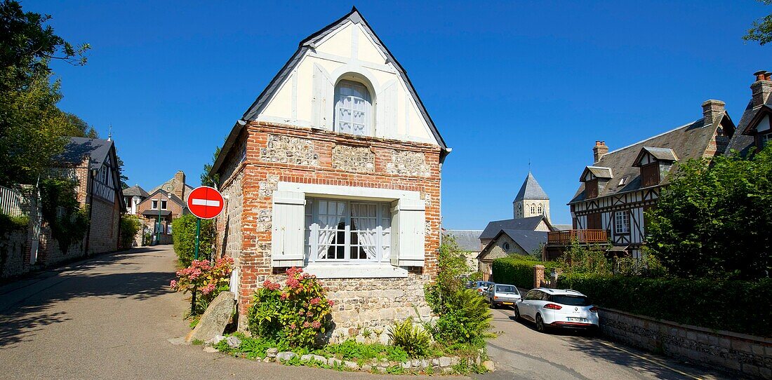 France, Seine Maritime, Pays de Caux, Cote d'Albatre (Alabaster Coast), Veules les Roses, The Most Beautiful Villages of France, the village of Veules les Roses is crossed by the Veules, famous river for the short length of its course (1100 m)