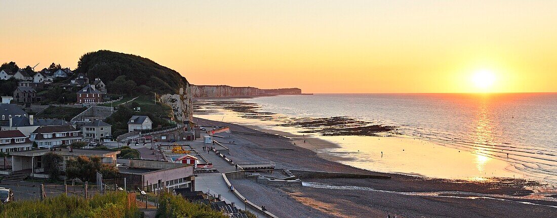 France, Normandy, Seine Maritime,Pays de Caux, Cote d'Albatre, Veules les Roses, The Most Beautiful Villages of France, the beach and the cliffs