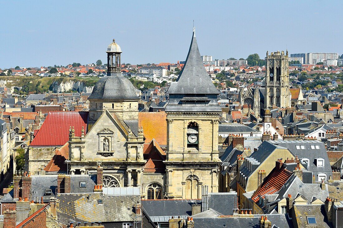 France, Seine Maritime, Pays de Caux, Cote d'Albatre, Dieppe, the Saint Remy church and Saint Jacques church in the background