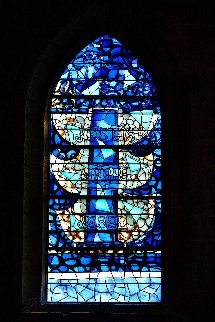 France, Normandy, Seine Maritime,Pays de Caux, Cote d'Albatre, Varengeville sur Mer, Saint Valery, stained glass of Georges Braque