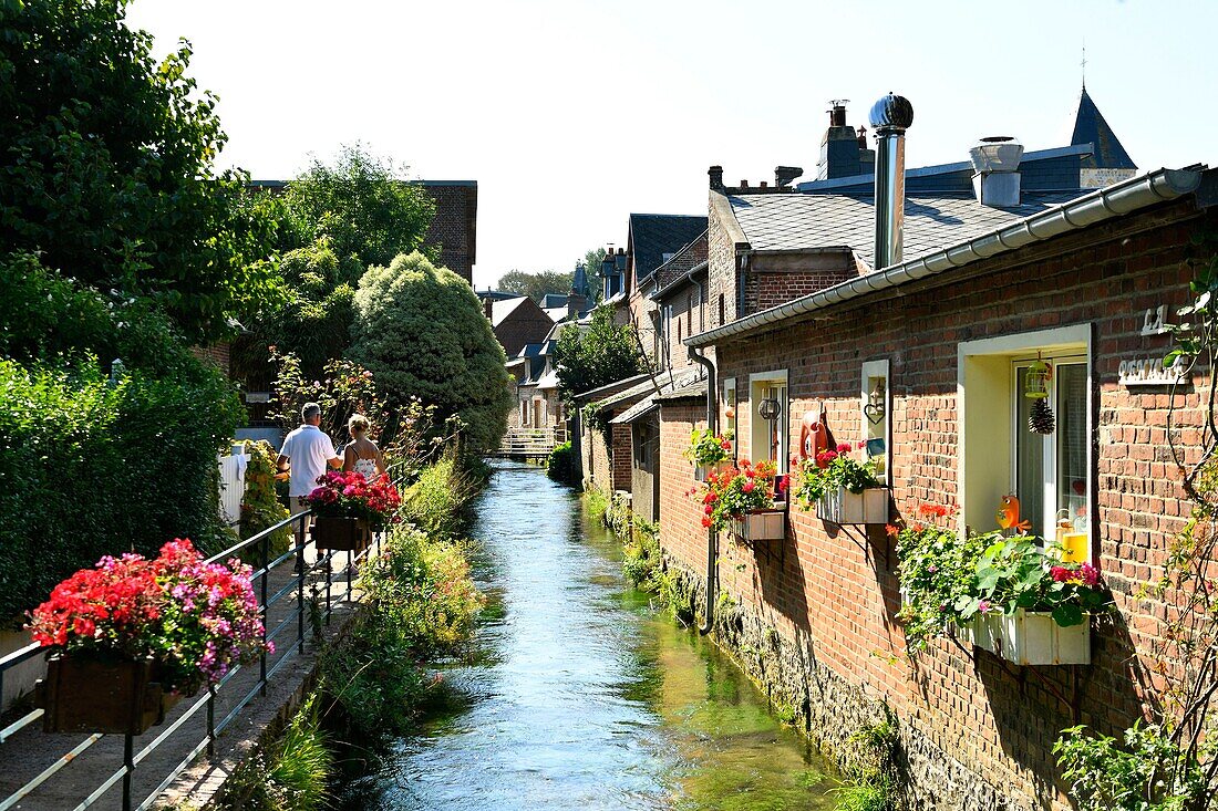 France, Seine Maritime, Pays de Caux, Cote d'Albatre (Alabaster Coast), Veules les Roses, The Most Beautiful Villages of France, the village of Veules les Roses is crossed by the Veules, famous river for the short length of its course (1100 m), chemin de l'Abbe Retout