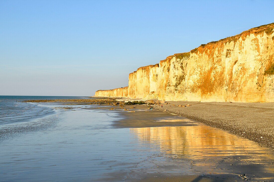 France, Normandy, Seine Maritime,Pays de Caux, Cote d'Albatre, Veules les Roses, The Most Beautiful Villages of France, the beach and the cliffs