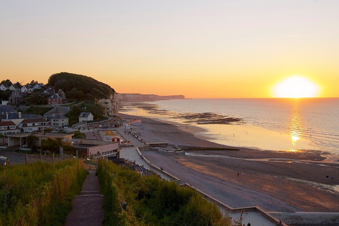 France, Normandy, Seine Maritime,Pays de Caux, Cote d'Albatre, Veules les Roses, The Most Beautiful Villages of France, the beach and the cliffs