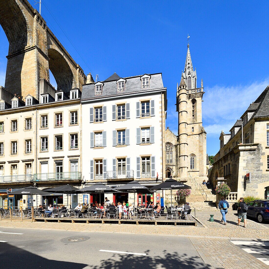 France, Finistere, Morlaix, Sainte Melaine church and viaduct