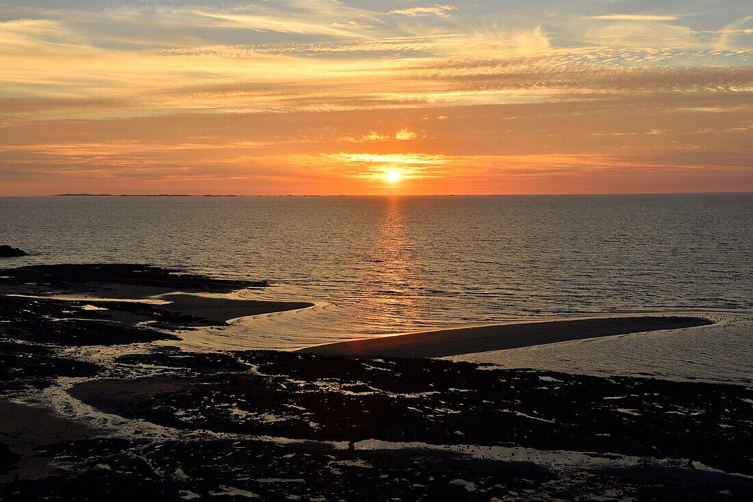 France, Manche, Cotentin, Granville, the beach at sunset