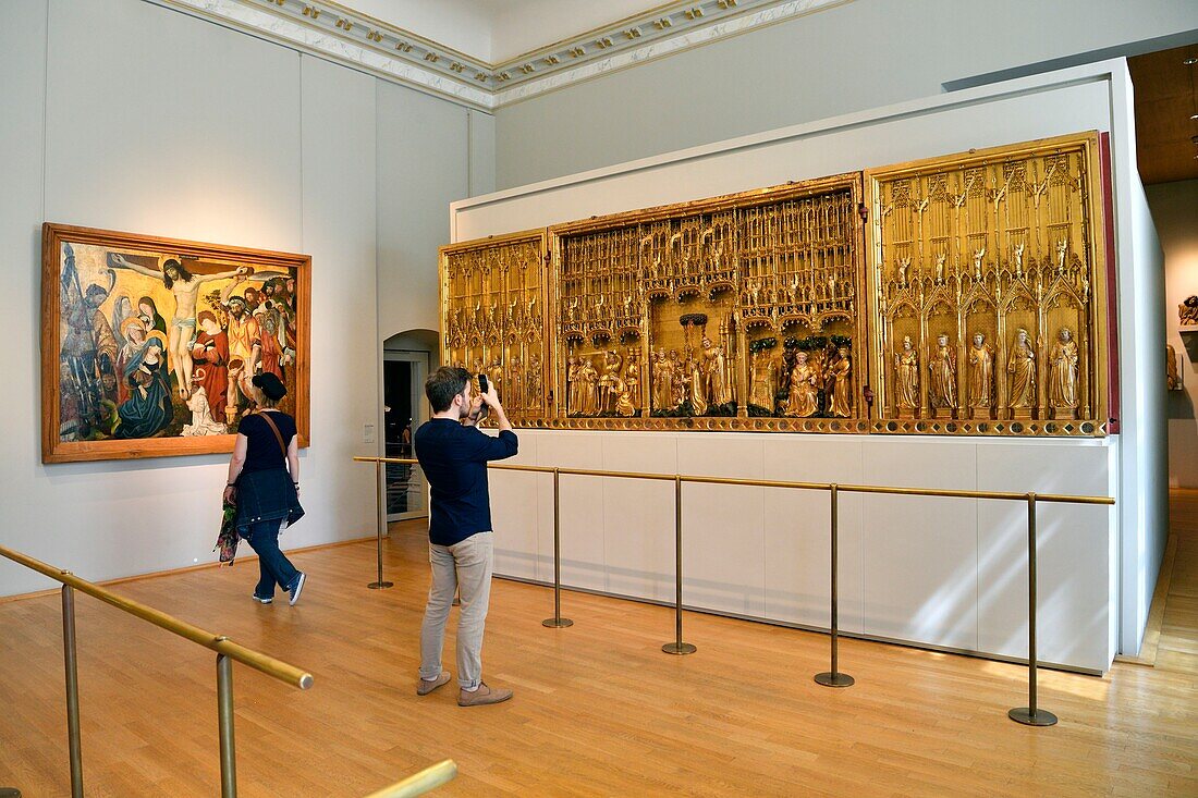 Frankreich, Cote d'Or, Dijon, von der UNESCO zum Weltkulturerbe erklärtes Gebiet, Musee des Beaux Arts (Museum der schönen Künste) im ehemaligen Palast der Herzöge von Burgund, Altarbilder der Kartause von Champmol, Altarbild der Heiligen und Märtyrer aus dem 14.