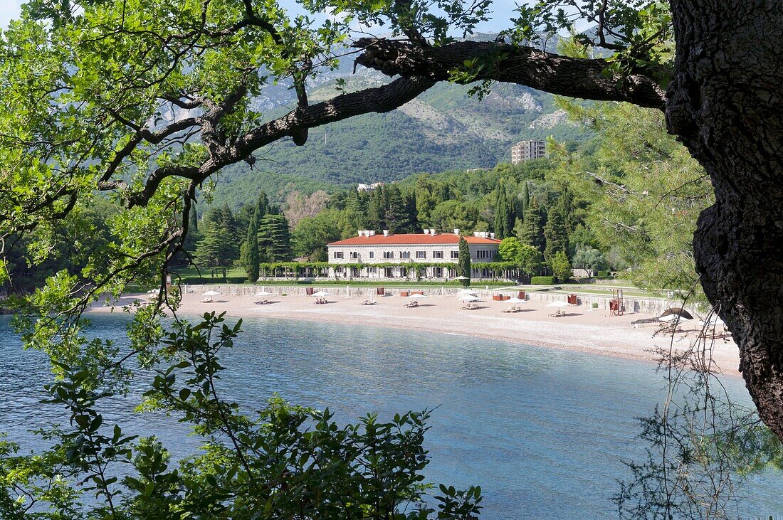 Montenegro, Budva Riviera, Milocer Beach and luxury resort hotel, old residence of Tito