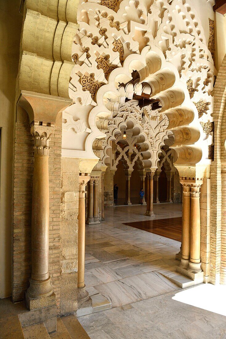 Spain, Aragon Region, Zaragoza Province, Zaragoza, the Palacio de la Aljaferia, the Aragon Parliament, listed as World Heritage by UNESCO