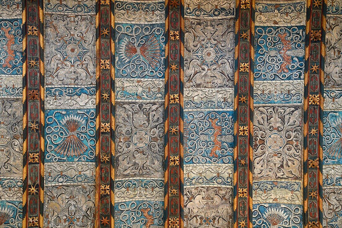 Spain, Aragon Region, Zaragoza Province, Zaragoza, the Palacio de la Aljaferia, the Aragon Parliament, listed as World Heritage by UNESCO, painted and ornamented ceiling