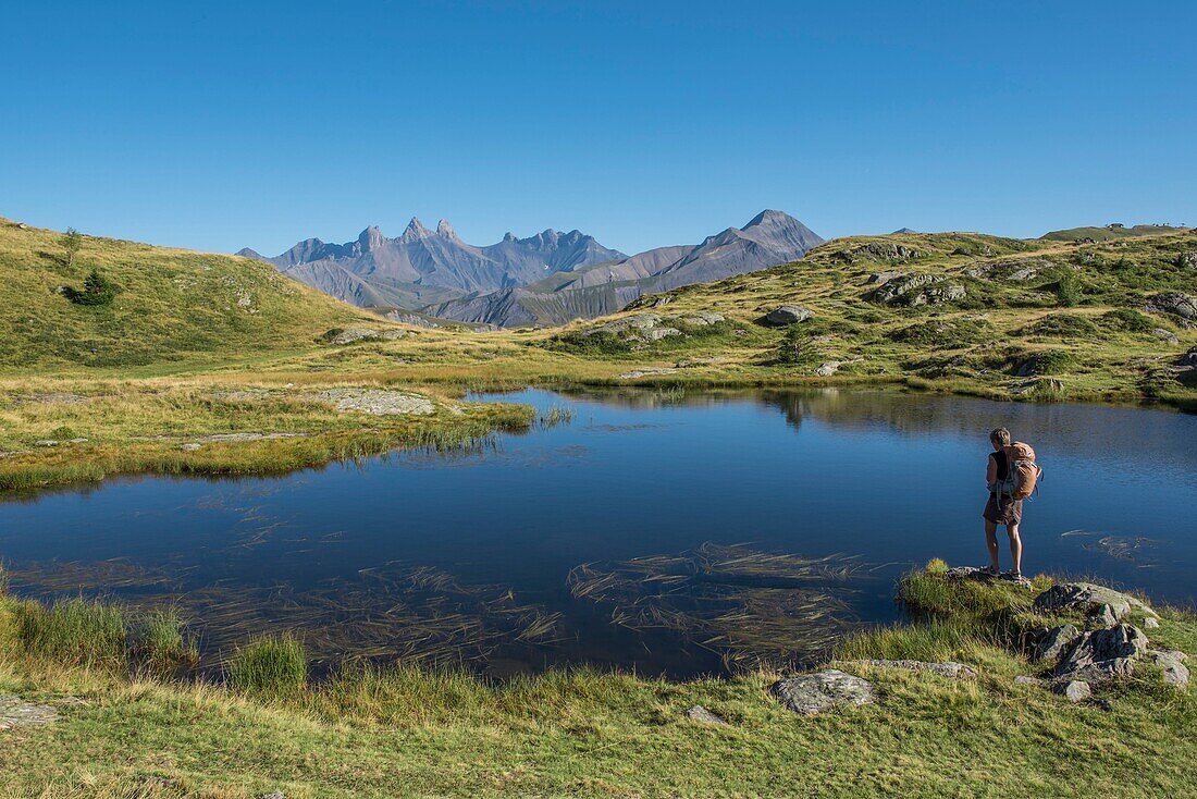 France, Savoie, Saint Jean de Maurienne, not far from the cross of the Iron Cross, the needles of Arves and Lake Guichard