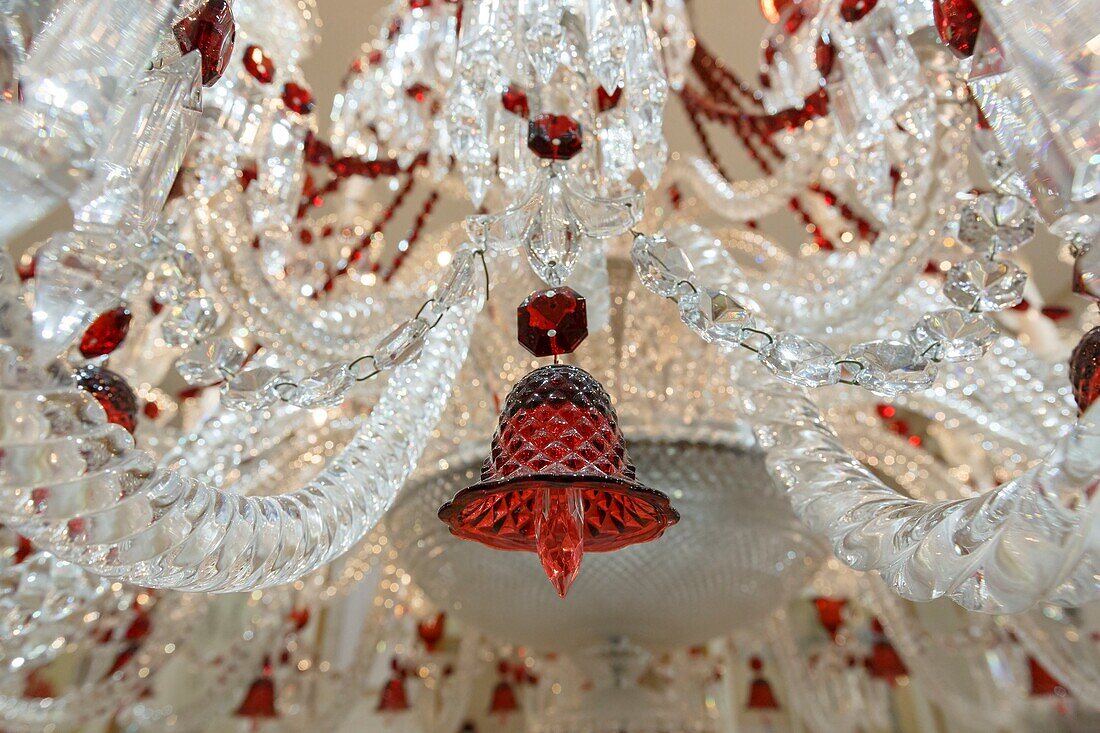 France, Meurthe et Moselle, Baccarat, the Museum of the Manufacture de cristal de Baccarat, detail of the crystal chandelier