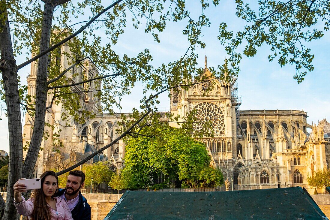 Frankreich, Paris, von der UNESCO zum Weltkulturerbe erklärtes Gebiet, Ile de la Cite, Kathedrale Notre Dame nach dem Brand vom 15. April 2019