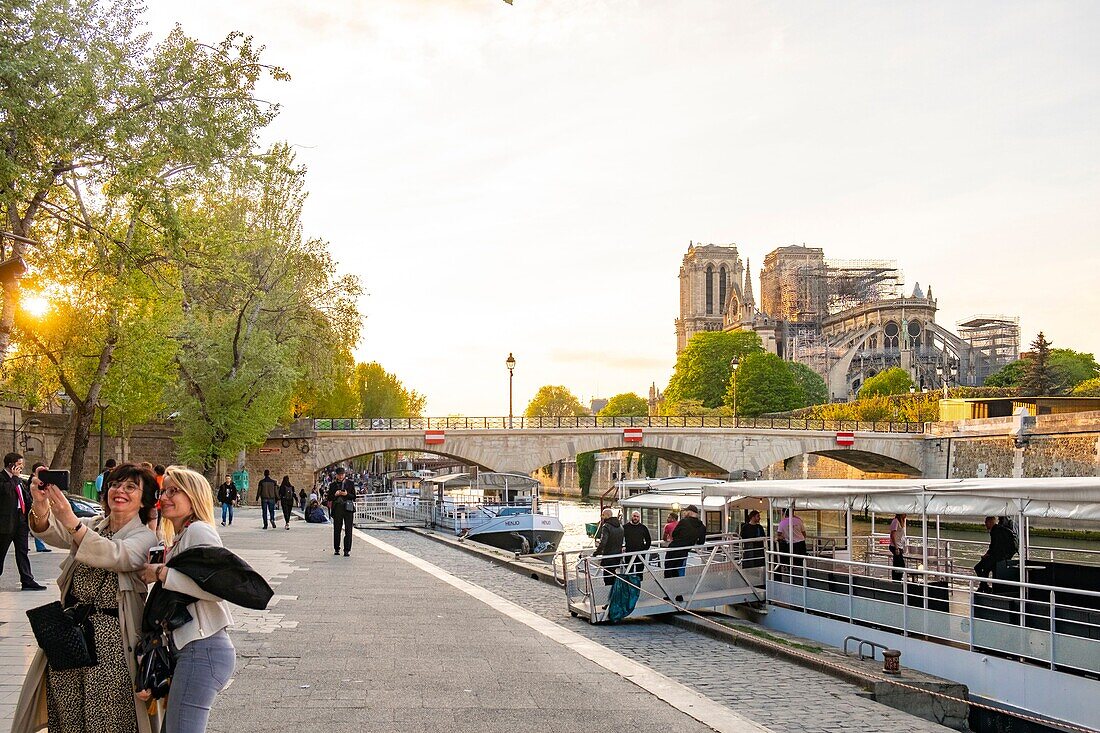 Frankreich, Paris, von der UNESCO zum Weltkulturerbe erklärtes Gebiet, Ile de la Cite, Kathedrale Notre Dame nach dem Brand vom 15. April 2019