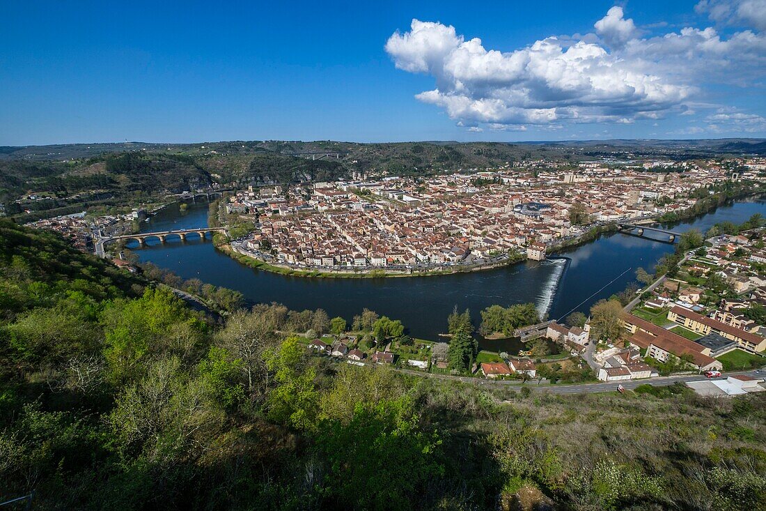 France, Lot, Bas Quercy, Cahors, general view of the city, Lot valley, Quercy