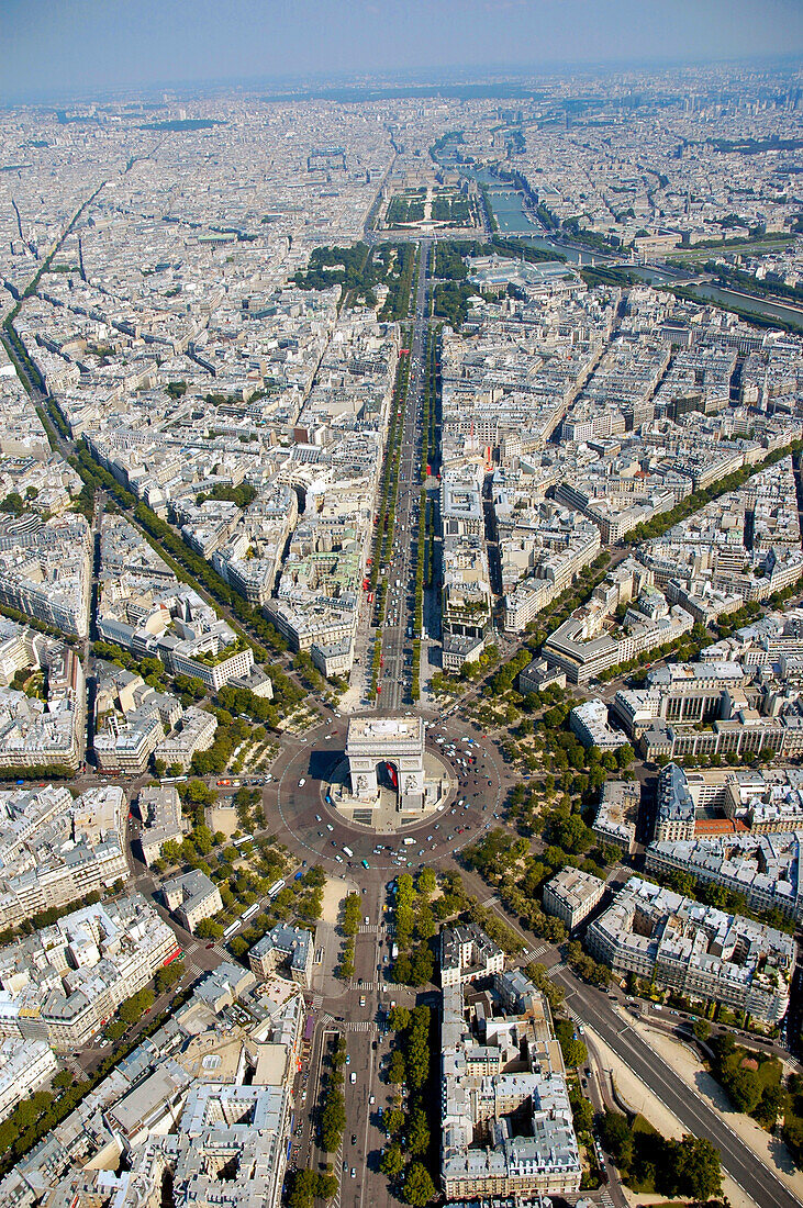 France, Paris (75), Place de l'Etoile and Arc de Triomphe (aerial view)
