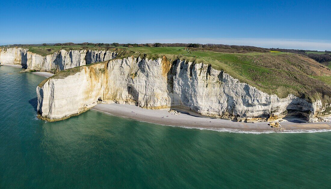 France, Seine Maritime, Etretat, Cote d'Abatre, Pointe de la Courtine, Antifer beach (aerial view)