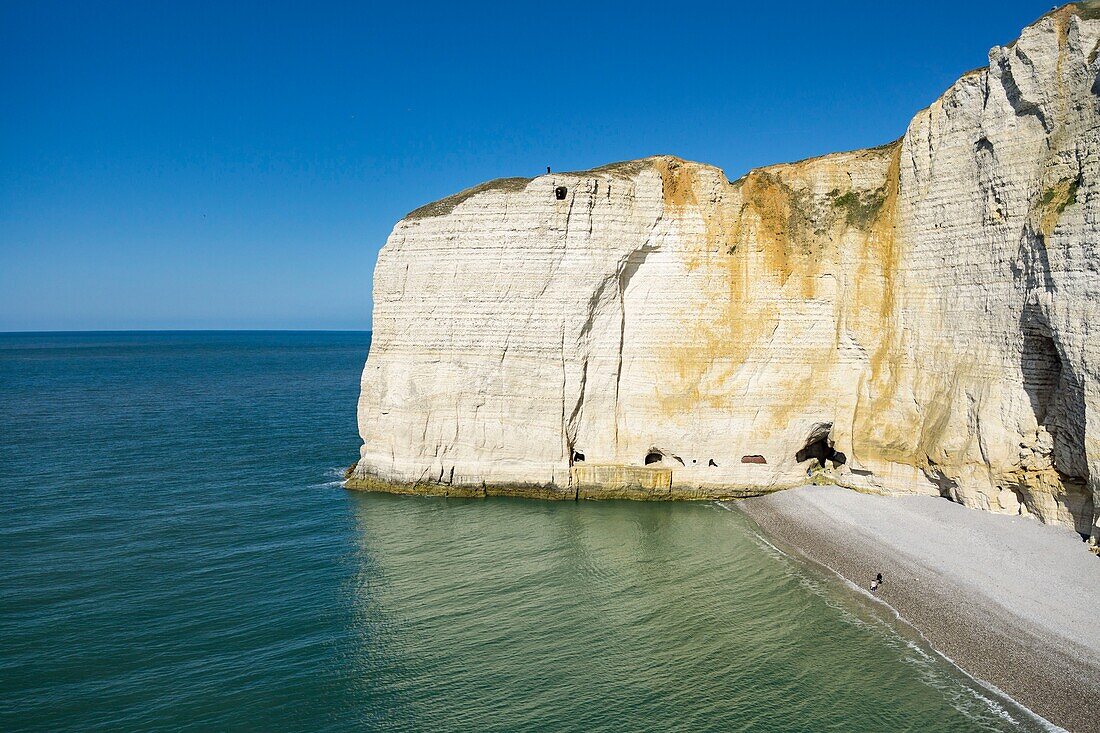 Frankreich, Seine Maritime, Etretat, Cote d'Abatre, Pointe de la Courtine, Strand von Antifer (Luftaufnahme)