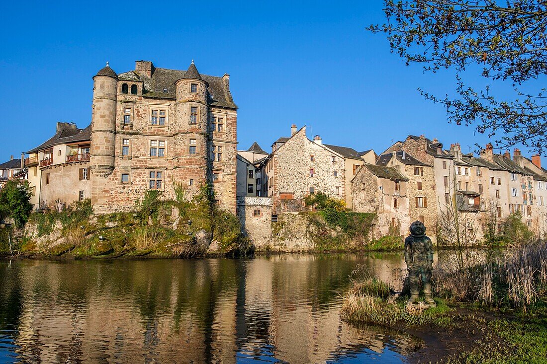 France, Aveyron, Espalion a stop on el Camino de Santiago, the old Renaissance palace and the 11th century bridge over Lot River