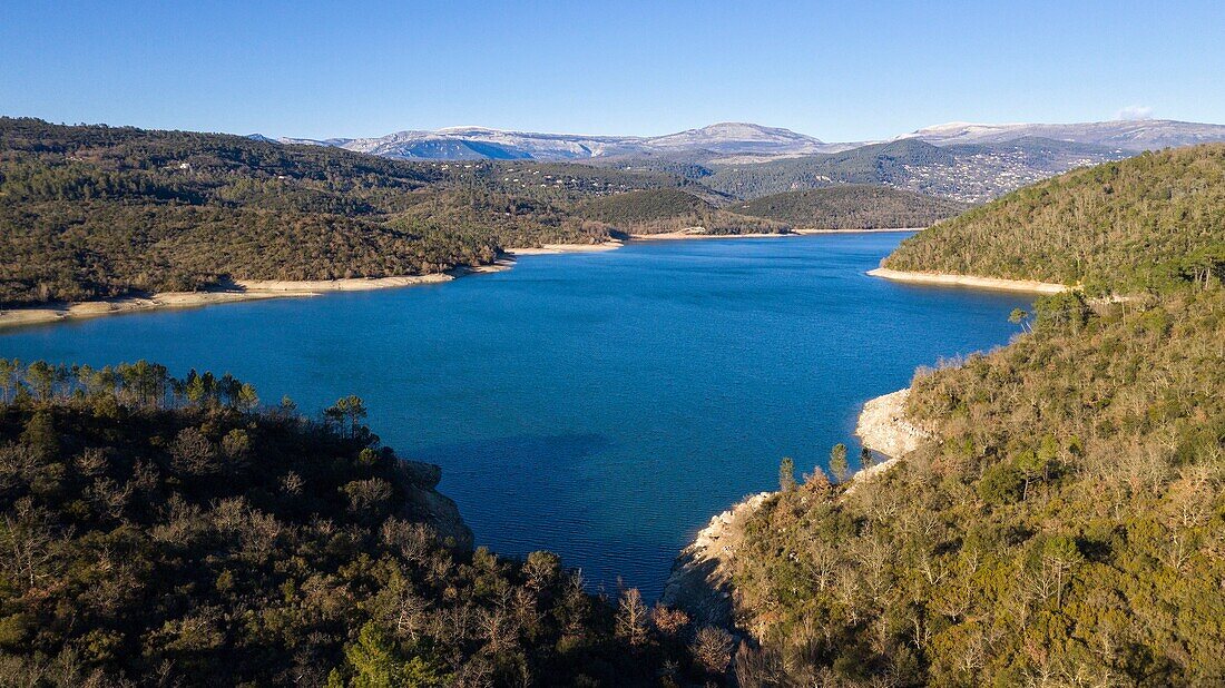 France, Var, Pays de Fayence, Tanneron, Saint Cassian Lake (aerial view)