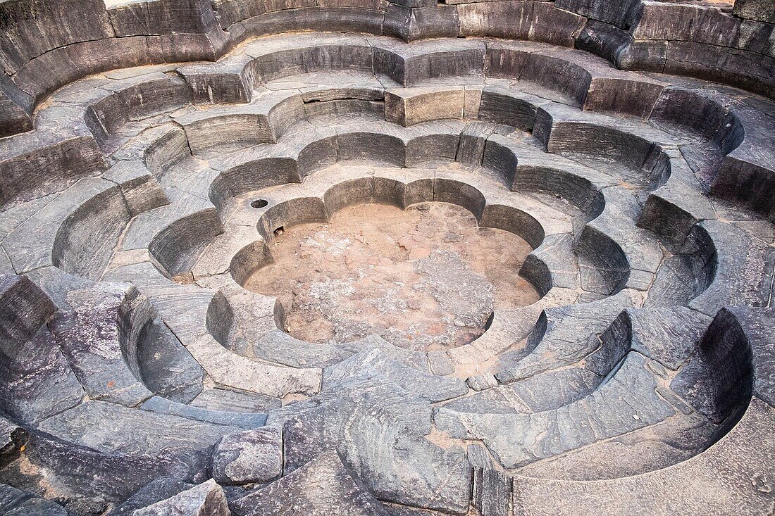 Sri Lanka, North Central Province, archeological site of Polonnaruwa, UNESCO World Heritage Site, Lotus Pond with eight stone petals