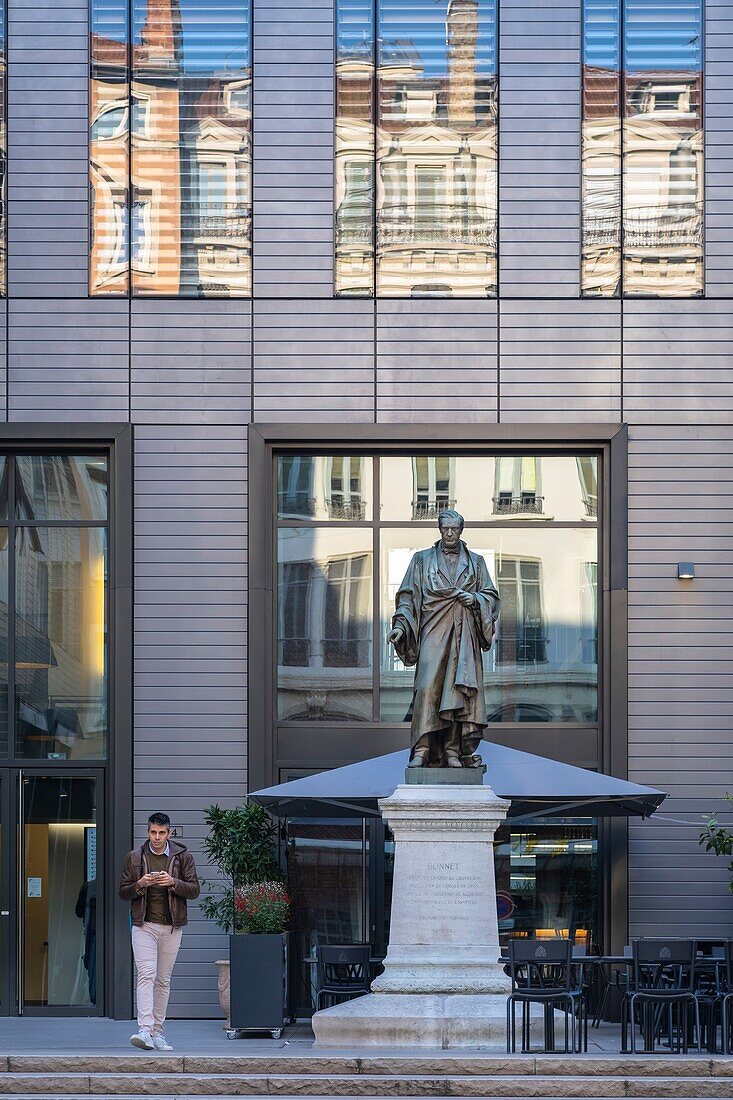 France, Rhone, Lyon, la Presqu'île, historic centre classified as a UNESCO World Heritage site, Grand Hotel-Dieu, Amédée Bonnet square and statue