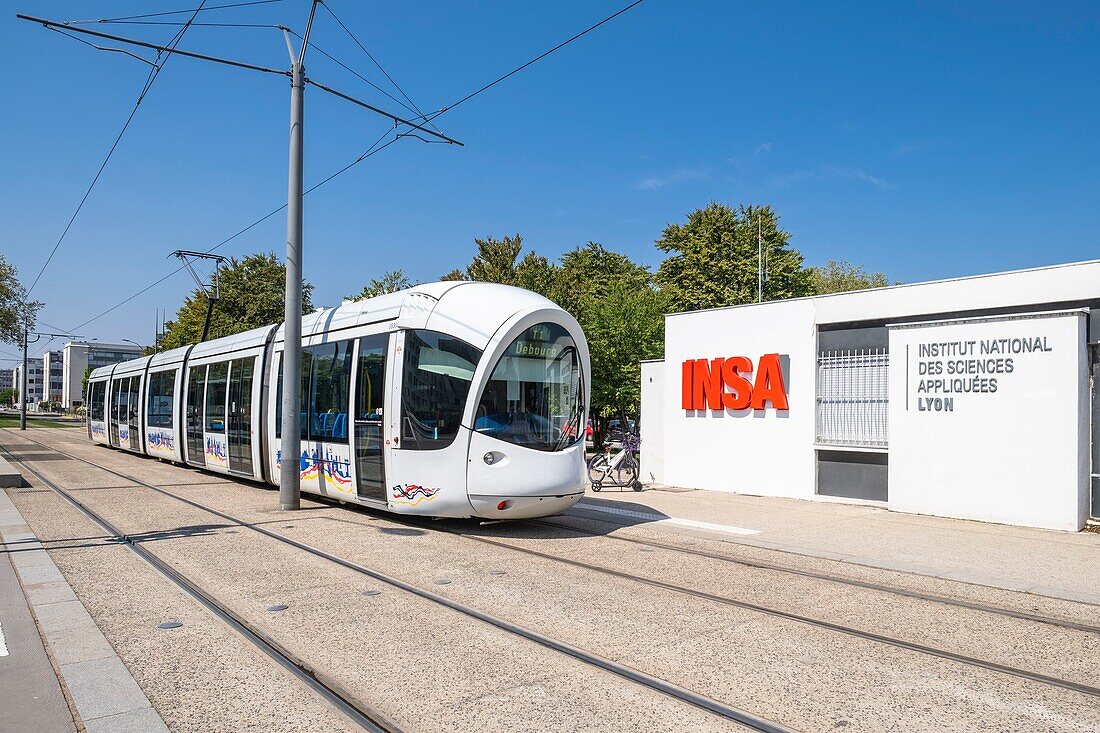 France, Rhone, Villeurbanne, La Doua campus, the tramway