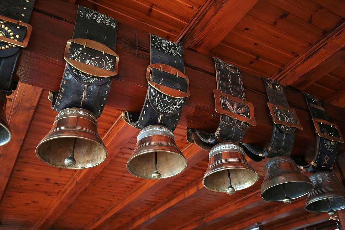 France, Haut Rhin, Wasserbourg, on the slopes of the Petit Ballon, the Buchwald Farm Inn, chimes suspended from the ceiling