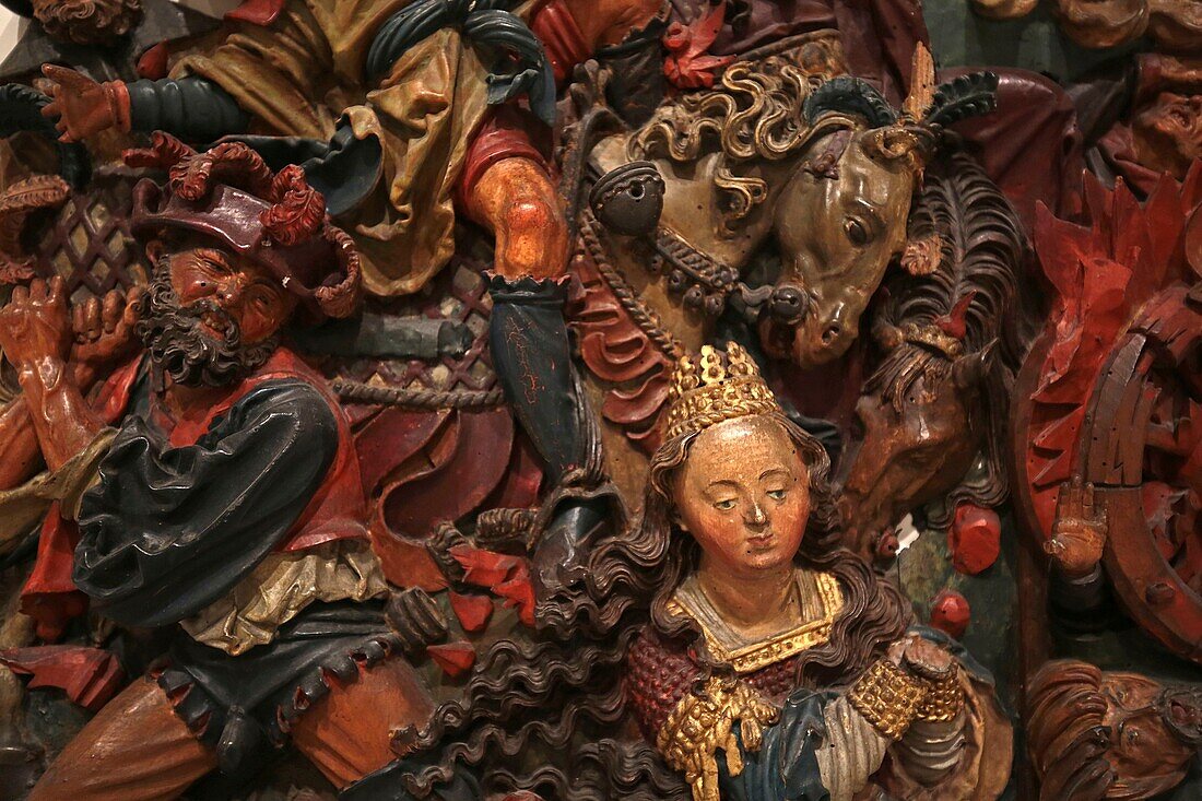France, Haut Rhin, Colmar, former convent, Unterlinden museum, The Martyrdom of Saint Catherine, fragment of altarpiece (sculpture at the beginning of the 16th century)