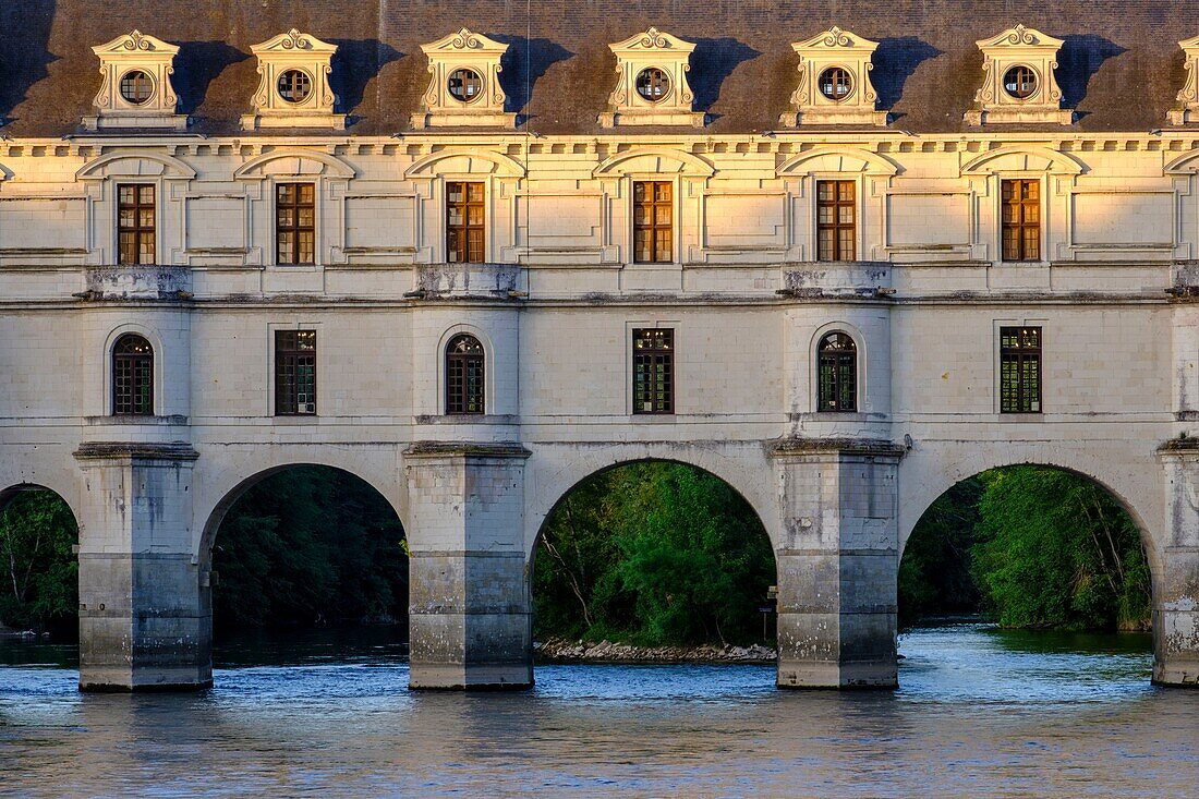 Frankreich, Indre et Loire, Loire-Tal, Schloss Chenonceau auf der Welterbeliste der UNESCO, erbaut zwischen 1513 und 1521 im Stil der Renaissance, über dem Fluss Cher