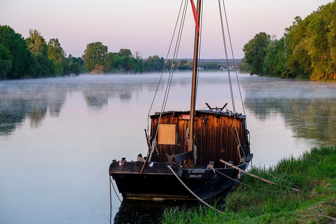 Frankreich, Indre et Loire, Loiretal als Welterbe der UNESCO, Chouze sur Loire, der Kai entlang der Loire, traditionelle Boote der Loire