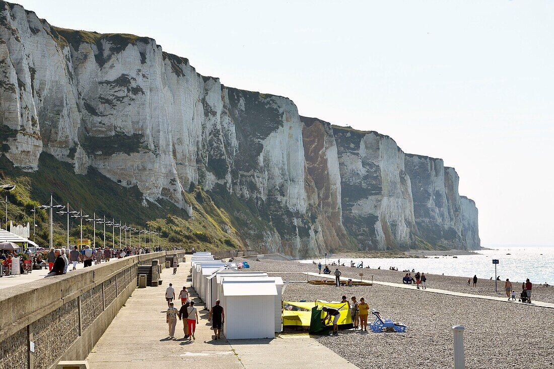 France, Seine Maritime, Le Treport, cliffs overlooking the pebble beach