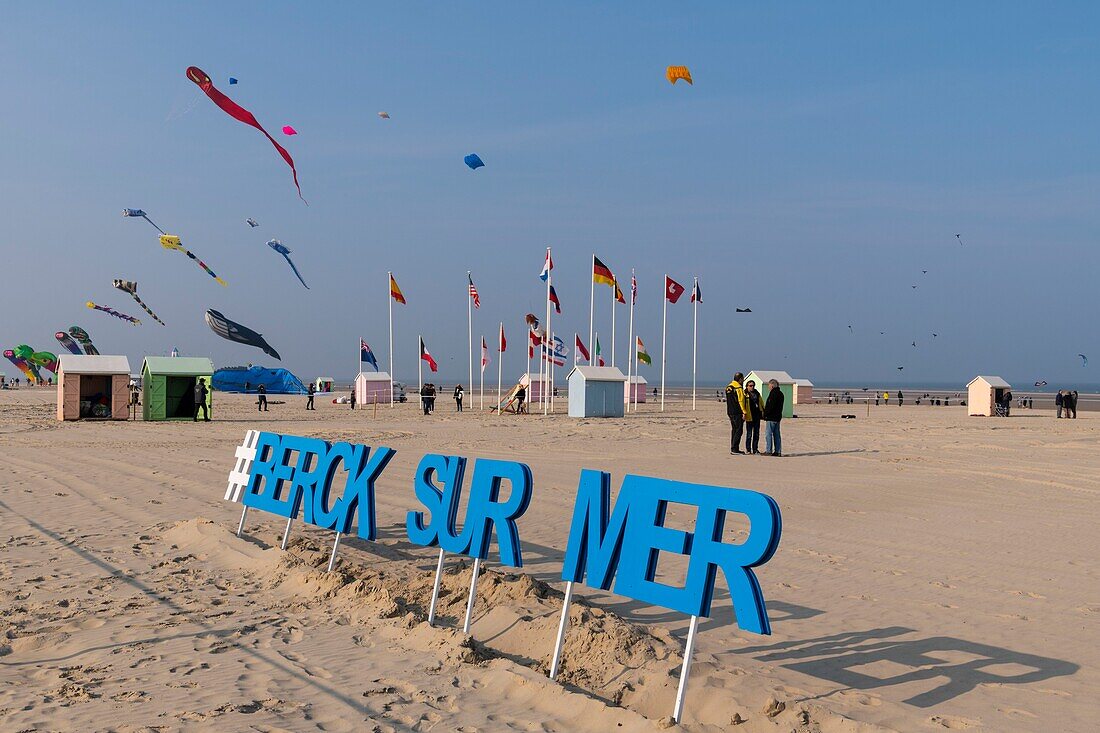 France, Pas de Calais, Opale Coast, Berck sur Mer, Berck sur Mer International Kite Meetings, during 9 days the city welcomes 500 kites from all over the world for one of the most important kite events in the world