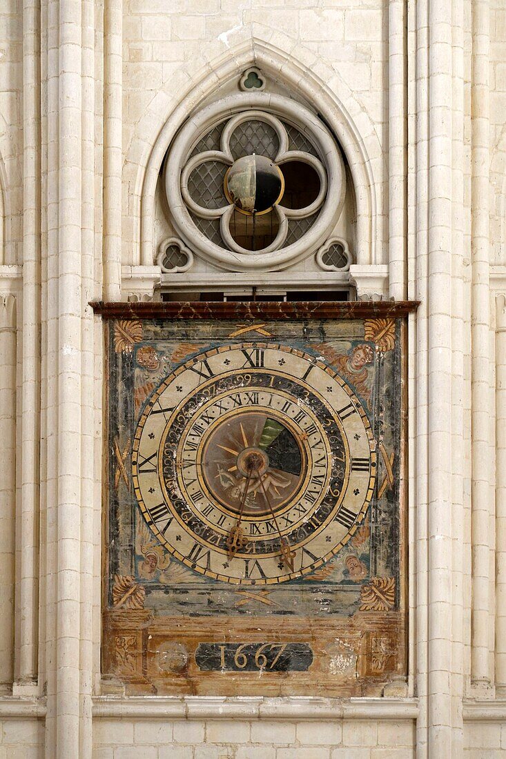 France, Seine Maritime, Pays de Caux, Cote d'Albatre (Alabaster Coast), Fecamp, abbatiale de la Sainte Trinite (abbey church of the Holy Trinity), astronomical clock with tides 1667